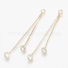 Pendenti con nappine a catena in ottone, con zirconi, chiaro, vero placcato oro 18k, 47mm, Foro: 1.5 mm