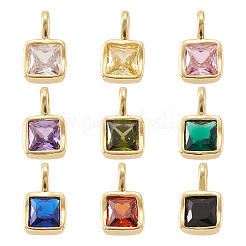 9 Stück 9 Farben quadratische Messing Micro Pave Zirkonia Charms&nbsp;KK-TA0008-31
