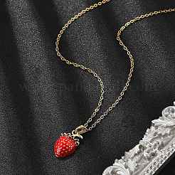Латунный микропаве кубический цирконий клубника кулон ожерелья для женщин NJEW-S448-01G