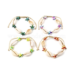 4 шт. 4-цветные браслеты из плетеного нейлона с натуральными ракушками каури и синтетической бирюзой для женщин&nbsp;BJEW-JB11535