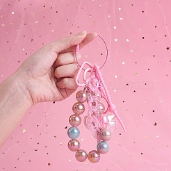 女性用ビーズ キー リング ブレスレット  カラフルでかわいいブレスレットキーホルダー  ピンク  6.3cm&nbsp;JX425D
