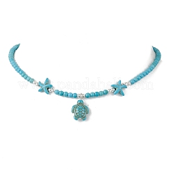 Синтетическая бирюза подвеска в виде морской черепахи и морской звезды ожерелье из бисера&nbsp;NJEW-JN05210-01