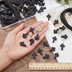クロスペンダントネックレスのDIYキット  木製ペンダントを含む  ポリエステルワックスコード  ブラック  ペンダント：100個/箱&nbsp;WOOD-NB0002-08