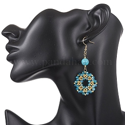 Серьги-подвески ручной работы из стеклянного бисера в виде цветов&nbsp;EJEW-MZ00679-03