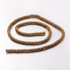 電気メッキ非磁性合成ヘマタイトビーズ連売り  艶消し  ロンデル  黄金メッキ  4x2mm  穴：1mm  約177個/連  15.7インチ&nbsp;G-F300-48A-F03