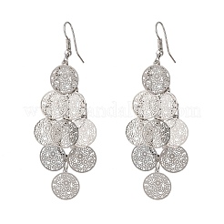 Плоские круглые серьги-подвески из нержавеющей стали 430 EJEW-A137-12P