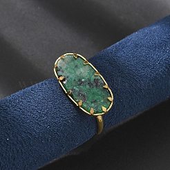 Овальные кольца из натуральной бирюзы RJEW-R009-01G-01
