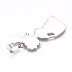 変色しにくい304ステンレススチールペンダント  レーザー切断  女の子  女性  ステンレス鋼色  33x15x1mm  穴：7x3mm&nbsp;X-STAS-D232-03P