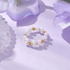 Круглые женские растягивающиеся кольца из акрила с искусственным жемчугом и бисером RJEW-JR00721