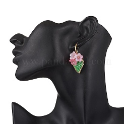 Серьги-цветы ручной работы из стеклянных бусин с застежкой-молнией EJEW-MZ00487-02