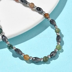 Браслеты из натурального индийского агата и немагнитного синтетического гематита для женщин BJEW-Z148-01P-01