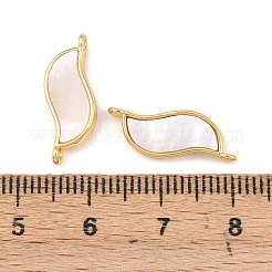 Подвески-соединители из латуни с натуральными белыми ракушками в форме листьев&nbsp;KK-Z140-08G