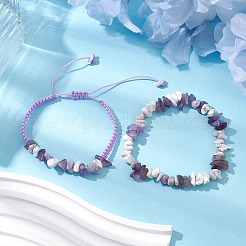 2 verstellbares Set aus geflochtenen Armbändern und Stretch-Armbändern mit natürlichen Edelsteinen&nbsp;BJEW-JB10997