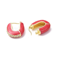 Эмалированные полукруглые серьги-кольца с прозрачным фианитом EJEW-F306-07G