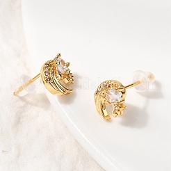 Серьги-гвоздики в форме луны с микропаве из прозрачных кубических цирконий из латуни EJEW-C158-10G