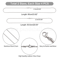 8個 2スタイル 304ステンレススチール ロープチェーンネックレス メンズ レディース  ステンレス鋼色  20インチ（50.8cm）  23.62インチ（60cm）  4個/スタイル&nbsp;STAS-DC0003-26