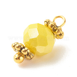 電気メッキガラスビーズペンダント  真鍮パーツ  ファセットロンデルチャーム  きいろ  12x5.5mm  穴：1.4mm&nbsp;PALLOY-JF01344-04