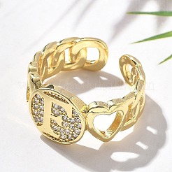 Открытые манжеты из латуни с микропаве и прозрачным цирконием для женщин&nbsp;RJEW-K289-02G-F