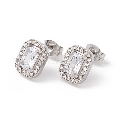 Прямоугольные серьги-гвоздики с кубическим цирконием и стразами EJEW-A080-01M-P