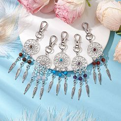 Тканая сетка/паутина с подвесными украшениями из перьевого сплава HJEW-JM02138