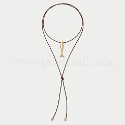 オーシャン 304 ステンレススチール製魚型ペンダント レザーコード ラリアットネックレス（女性用）  ココナッツブラウン  ゴールドカラー  31.50インチ（80cm）&nbsp;WG28216-01