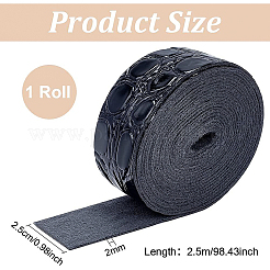 Puイミテーションレザーリボン  ワニ皮模様のフラット  ブラック  25x2mm  2.5 m /ロール&nbsp;WL-WH0003-10