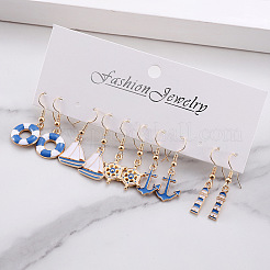 5 пара серег-подвесок из цинкового сплава с эмалью в морском стиле&nbsp;FS-WG423E9-01
