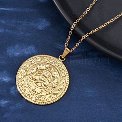 Плоские круглые ожерелья с троичным узлом из нержавеющей стали 304&nbsp;NJEW-H059-03G