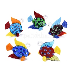 手作りランプワークペンダント  水玉模様のチャームが付いた魚  ミックスカラー  46~53x49~53x20~23mm  穴：5~6mm&nbsp;LA-N048-09