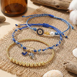 3 шт. Набор из 3 браслетов с подвесками из латуни и стеклянных бусин.&nbsp;EY6397-1