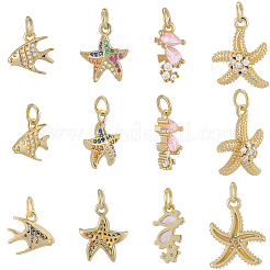 12шт 4 стиля латунные подвески с микропаве и кубическим цирконием&nbsp;KK-BBC0019-51