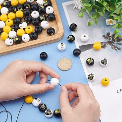 120 pièce de 8 styles de perles en bois imprimées sur le thème de la dernière année&nbsp;WOOD-UN0001-01