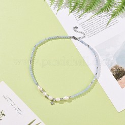 Ожерелье с подвеской в виде звезды из прозрачного кубического циркония с натуральным ангелитом и цепочками из бисера из искусственного жемчуга для женщин&nbsp;NJEW-JN04148
