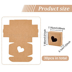 クラフト紙箱  ハート柄の正方形  バリーウッド  7.65x7.75x3.1cm&nbsp;LS-CON-WH0068-78B