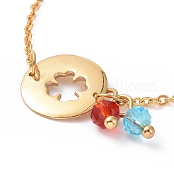 Bracciale a maglie a trifoglio in acciaio inossidabile 304 con placcatura ionica (ip) e ciondoli in perline di vetro per donna&nbsp;STAS-E154-08G