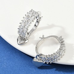 Серьги-кольца из латуни с микропаве и прозрачным кубическим цирконием в форме сердца EJEW-S275-04P