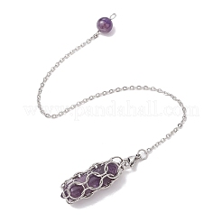 304 нержавеющая сталь цепь макраме мешочек пуля натуральный розовый кварц и аметист и синтетическая бирюза держатель маятники для лозоходства PALLOY-JF02881