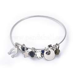 調整可能な天然混合石の腕輪  304ステンレススチールチャーム付き  2-3/8インチ（6.15~6.2cm）&nbsp;BJEW-JB04331