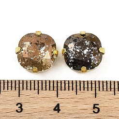 縫い付けラインストーン  ガラスクリスタルラインストーンマルチ連リンク  真鍮製爪付き台座付き  衣料品アクセサリー  多面カット  正方形  ゴールドカラー  11x11x5.5mm  穴：0.8mm&nbsp;EGLA-F162-07G-02