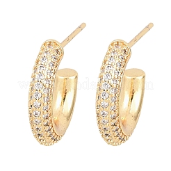 Серьги-гвоздики из латуни в форме буквы С с прозрачным кубическим цирконием&nbsp;EJEW-A156-11A-G