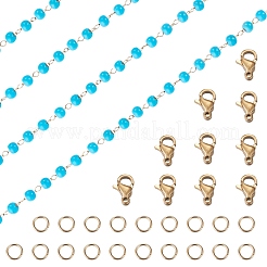 Perline turchesi sintetiche fatte a mano da 2.5 m e catene a maglie rotonde in acciaio inossidabile 316&nbsp;DIY-TA0016-15A-G