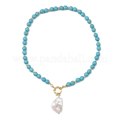 Halskette mit tropfenförmigem Anhänger aus natürlicher Barock-Keshi-Perle und runden&nbsp;NJEW-JN06313