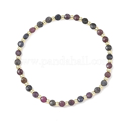 Bracelets extensibles en perles facettées de corindon rouge naturel/rubis et saphir pour femmes&nbsp;BJEW-JB14254