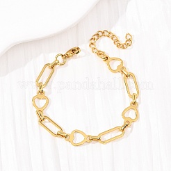 Armbänder aus Edelstahl 304 mit Herz- und Büroklammergliedern für Damen&nbsp;BJEW-F536-21G