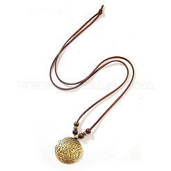Collar con colgante redondo plano de aleación vintage con cordón encerado y cuentas de madera ajustables estilo bohemio&nbsp;WG70D5B-01