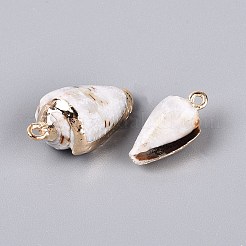 電気メッキ天然貝ペンダント  貝殻の形のチャーム  真鍮のループ付き  ゴールドカラー  貝殻色  19~25x10~14x9~13mm  穴：1.2~1.8mm&nbsp;BSHE-Q020-07