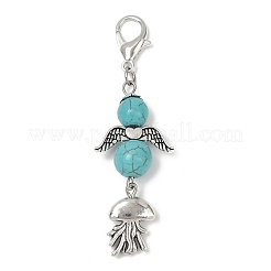 Ангел синтетические бирюзовые бусины и сплав морских животных подвесные украшения&nbsp;HJEW-JM03074