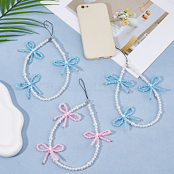 4 шт. 2-цветные пластиковые ремешки для мобильных телефонов с имитацией жемчуга&nbsp;AJEW-HS0001-24A