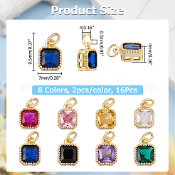 16 шт. 8-цветные подвески из настоящей латуни с покрытием из 18-каратного золота и инкрустацией из кубического циркония&nbsp;ZIRC-HS0001-05