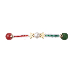 Navidad 8mm redondo teñido natural malasia jade y cornalina natural y cuentas de semillas de vidrio pulseras de cuentas trenzadas&nbsp;BJEW-MZ00070-02